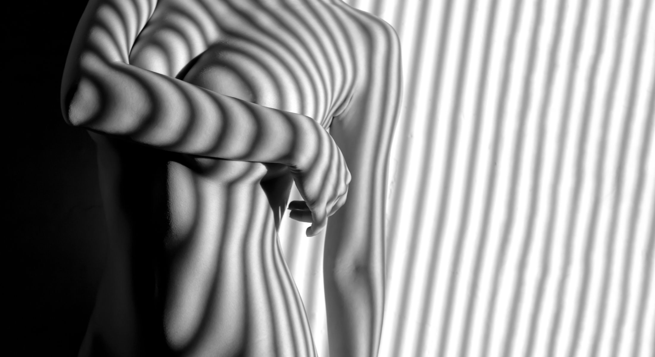 Abstract silhouette with striped light and shadow.