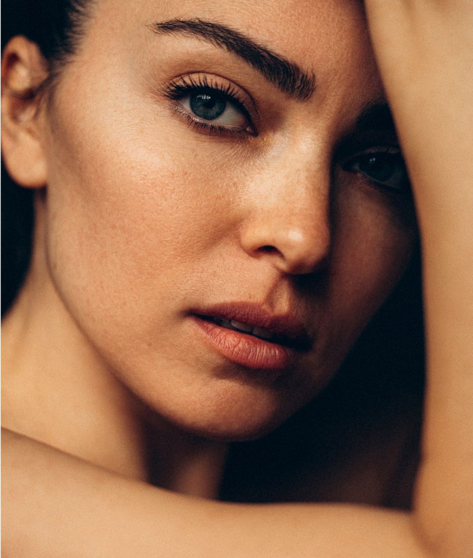 Close-up of a woman's expressive face.